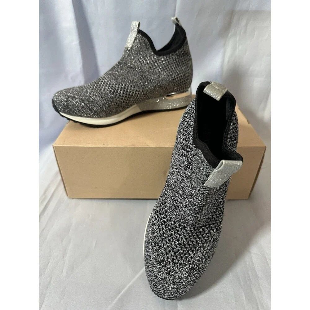 J Slides Oren Knit Slip On Sneakers Black Silver Women’s Size 6